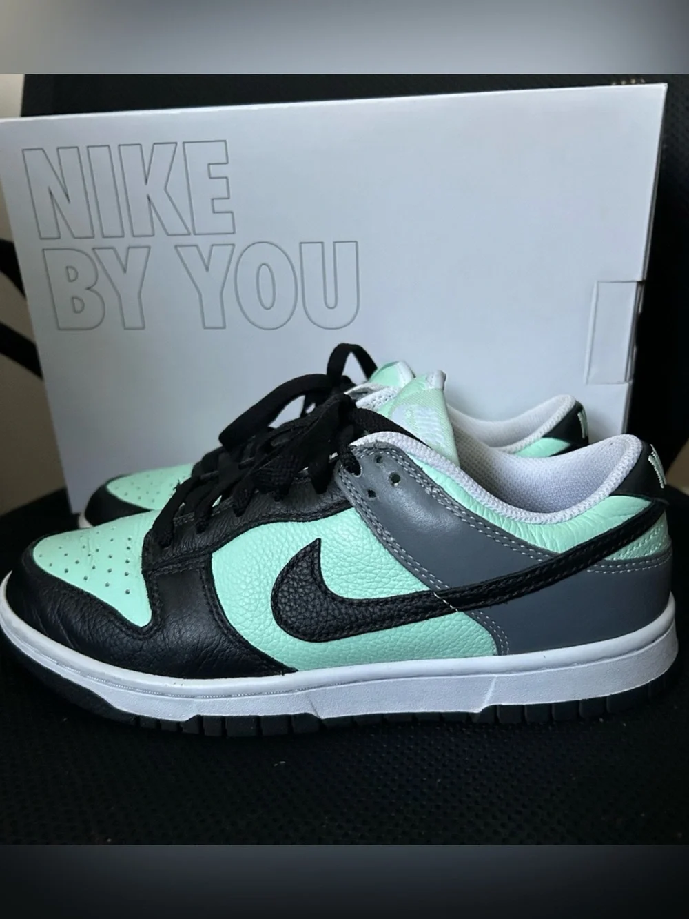 Nike by You custom Nike Dunks turquoise and black Tiffany